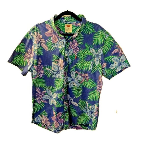 Pre-Loved Levi's XL Men's 100% Cotton Casual Button Down Denim Tropical Shirt - Picture 2 of 7